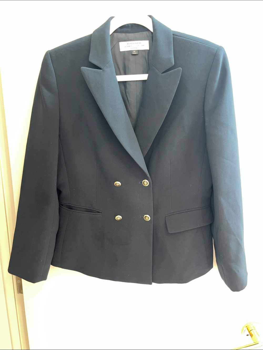 T Tahari Black Double-Breasted Blazer with Gold-Tone Buttons